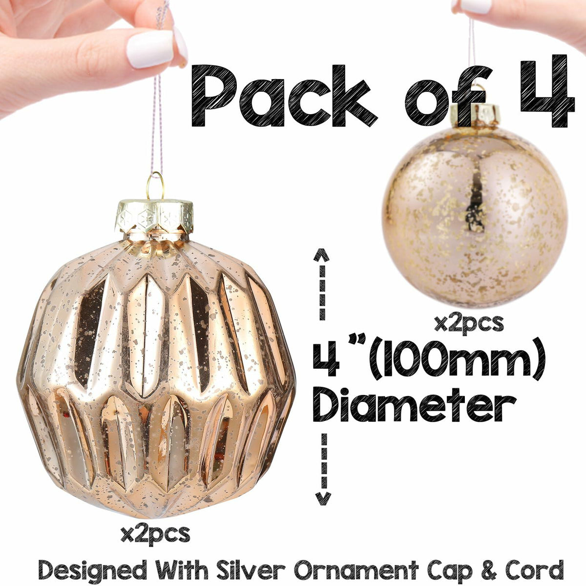 Jumbo Mercury Rose Gold Christmas Ornaments 6" Shatterproof Set of 2