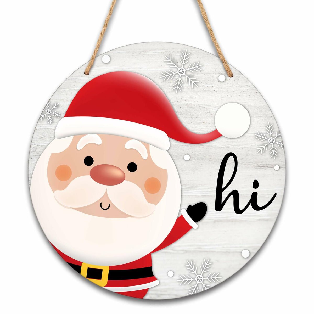 Santa Welcome Sign 8" Round Wood Hanging Plaque Christmas Decor A10