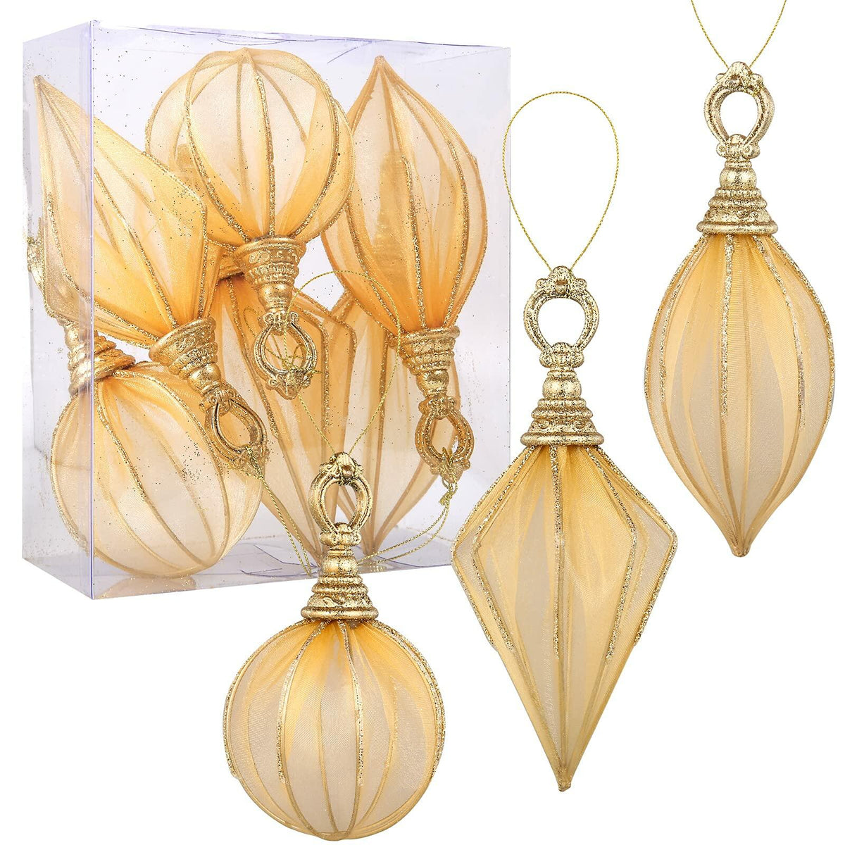 Gold Rugby Christmas Ornaments 6pc Set Round Balls Diamond Pendants