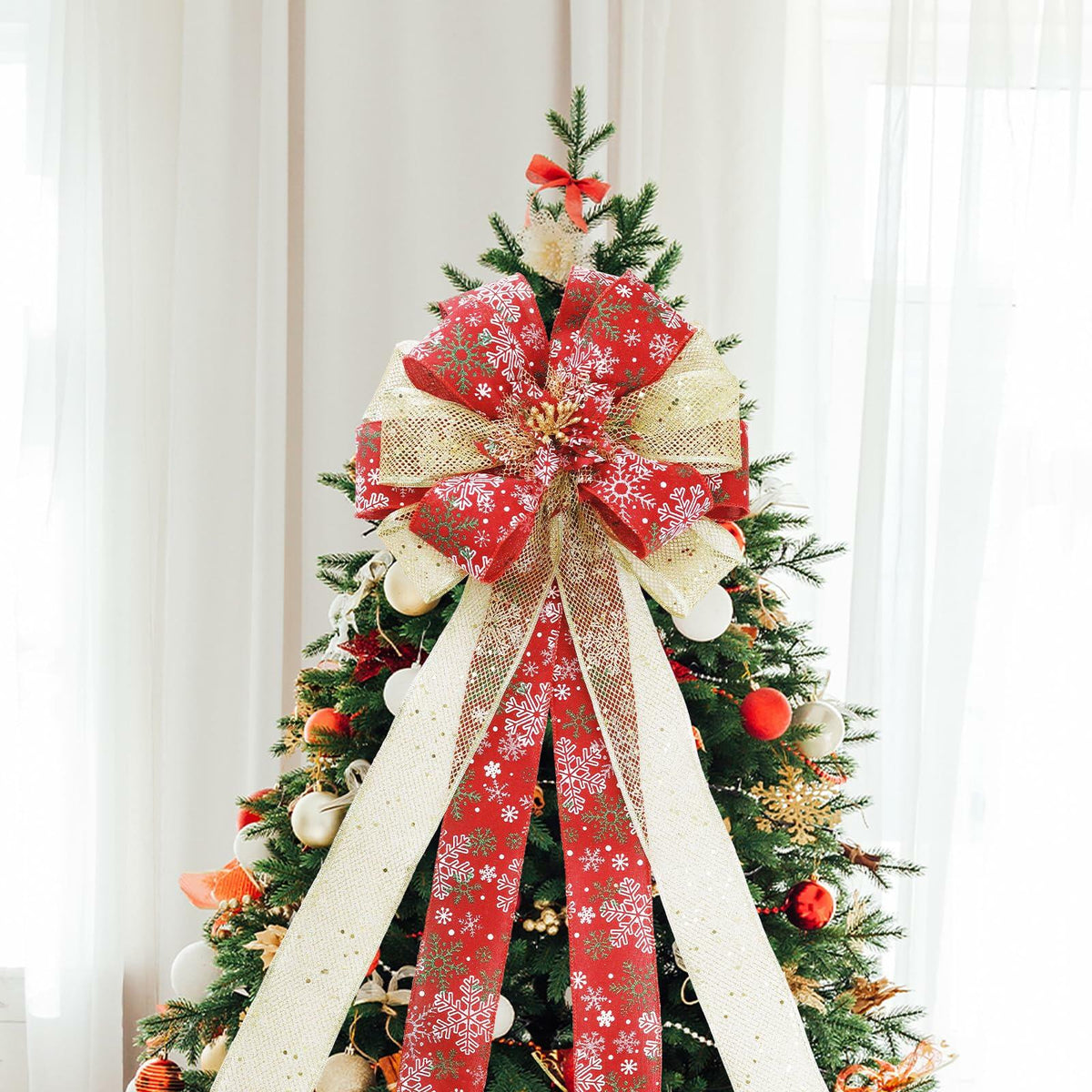 Filltown Christmas Tree Topper Bow 53x13 Inch Grey Silver Xmas Decor