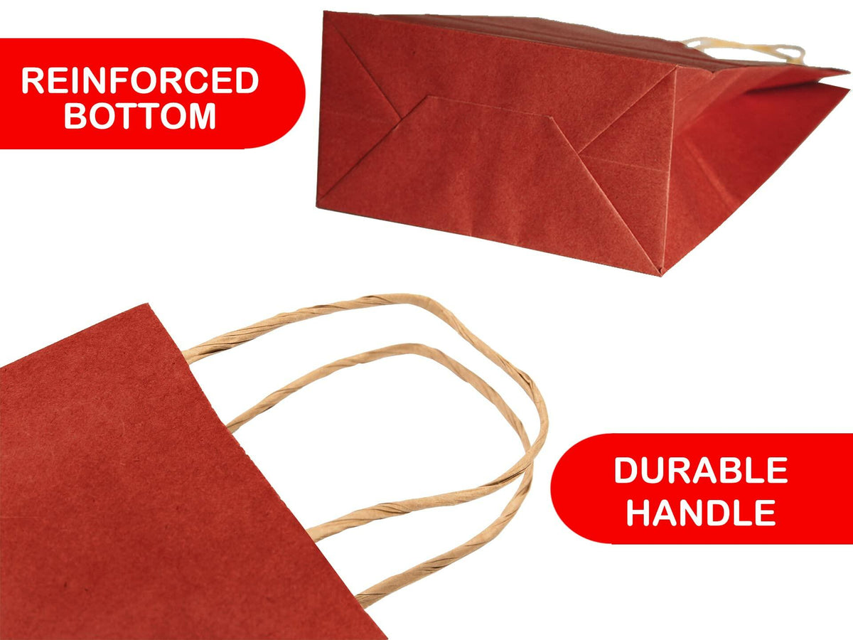 Elegant Supply Kraft Paper Gift Bags Twisted Handles Ruby Red 8x4.25x10.5