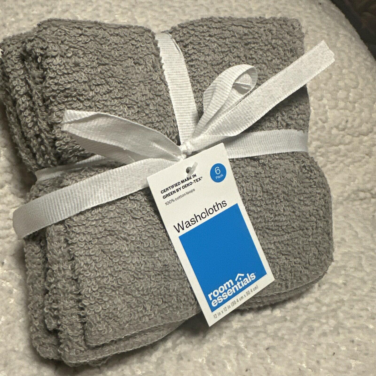 Room Essentials Washcloths Light Gray Pack 12x12 Inches 12 Count