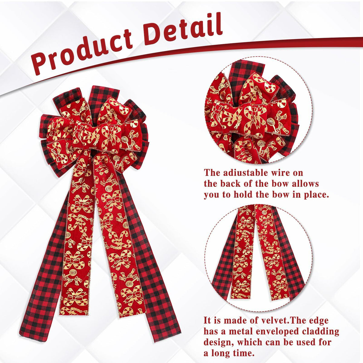 cobee 2Pcs Large Red Velvet Bow Decoration for Door Wall Fence