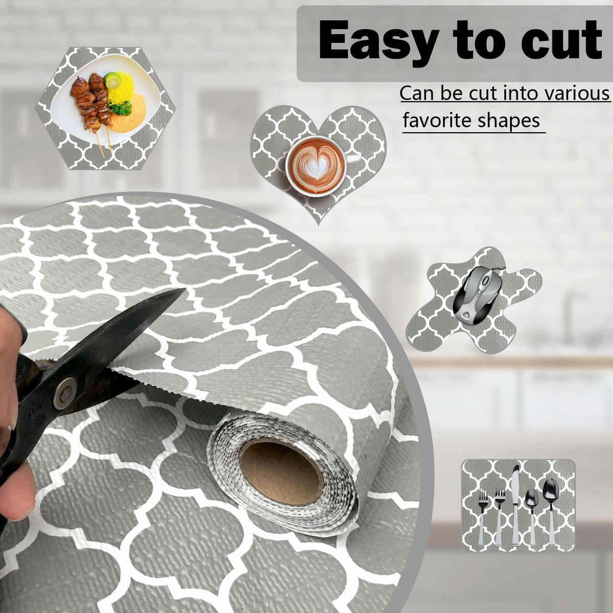 NCANBUS Non-Slip Kitchen Drawer Shelf Liner Grey 18in x 10ft Waterproof Washable
