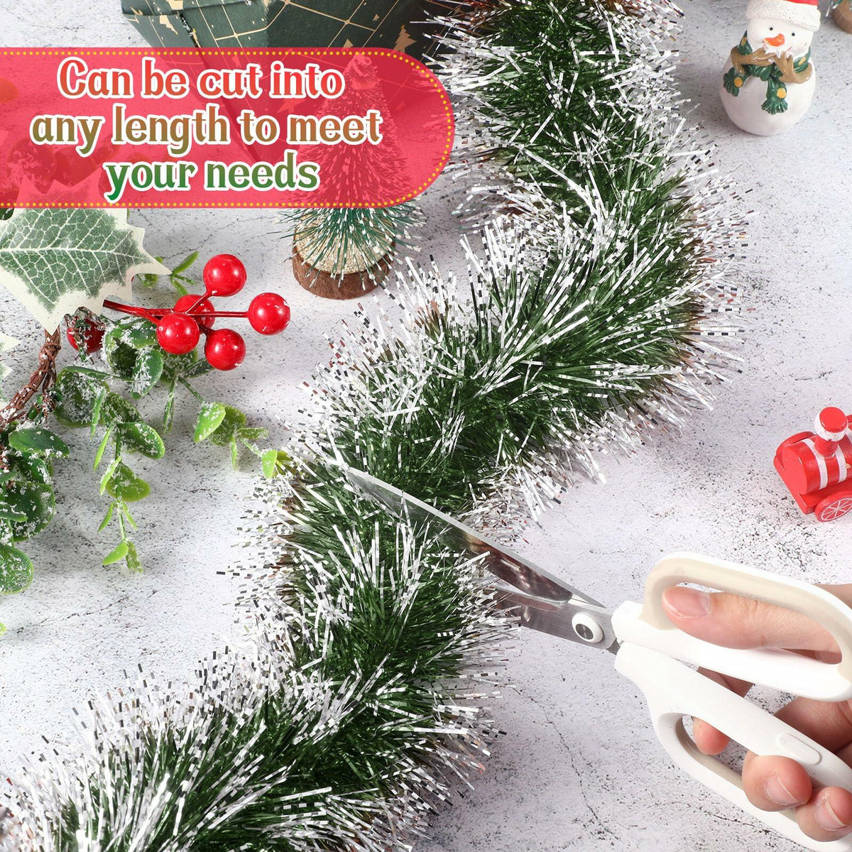 Hotop Christmas Tinsel Garland Frost Tip Metallic Streamers Green 164ft