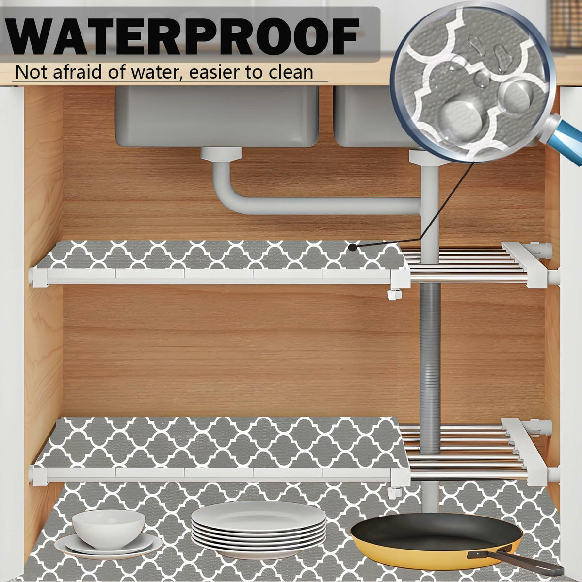 NCANBUS Non-Slip Kitchen Drawer Shelf Liner Grey 18in x 10ft Waterproof Washable