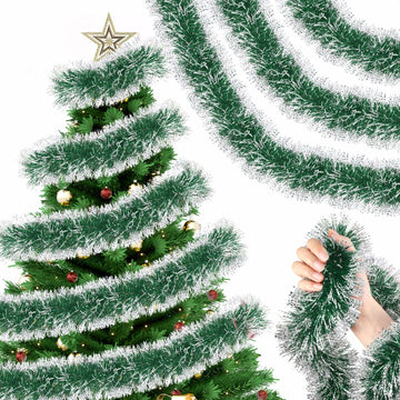 Hotop Christmas Tinsel Garland Frost Tip Metallic Streamers Green 164ft