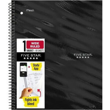Five Star Active Subject Wide Ruled Notebook 80 Pages Black