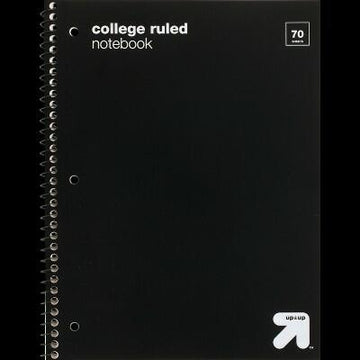 up&up™ Spiral Notebook College Ruled 1 Subject Black 70 Pages 3 Hole Punched