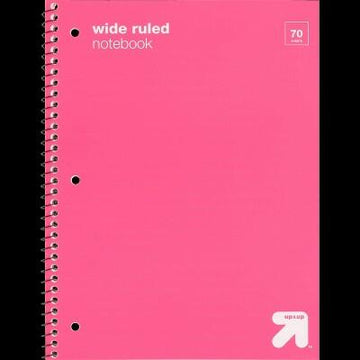 Up&up™ Wide Ruled 1 Subject Spiral Notebook Pink 70 Pages Perforated 3 Hole