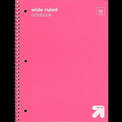 Up&up™ Wide Ruled 1 Subject Spiral Notebook Pink 70 Pages Perforated 3 Hole