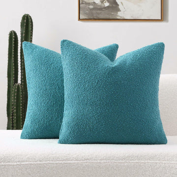 FUTEI Teal Blue Throw Pillow Covers 16x16 Inch Pack of 2 Cozy Boucle