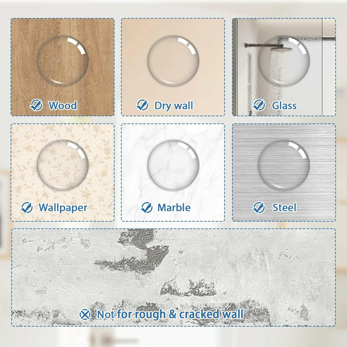 HOMOTEK Clear Door Stoppers 12 Pack 1.6in Transparent Round Wall Protector
