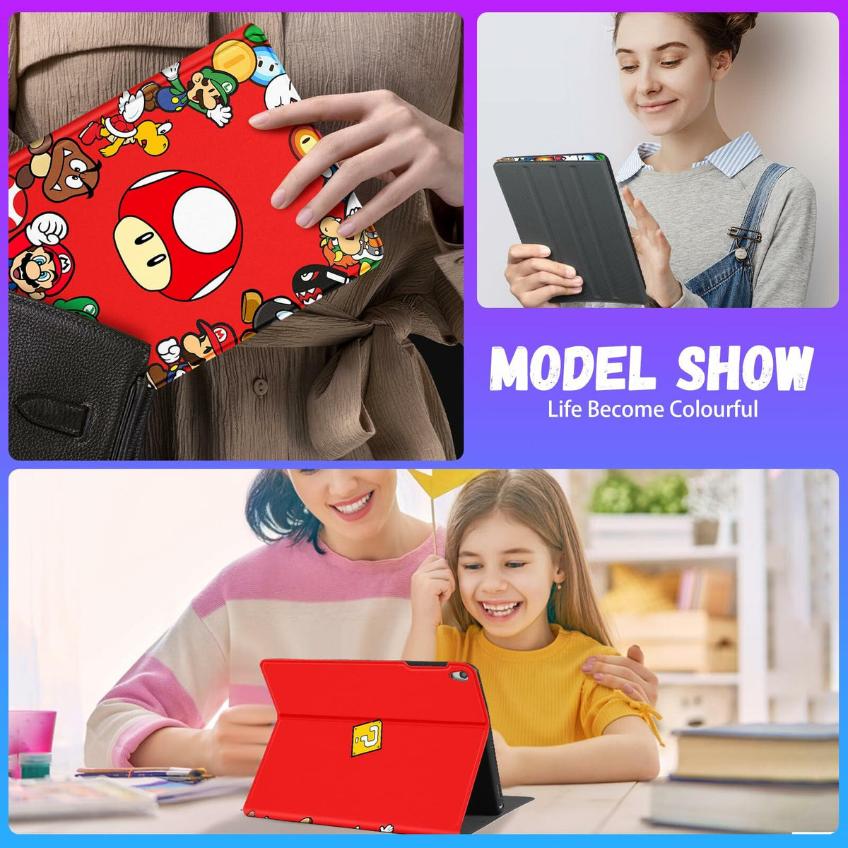 Besoar iPad Air 3/Pro 10.5 Case Cute Cartoon Kawaii Slim Folio Mogu Color