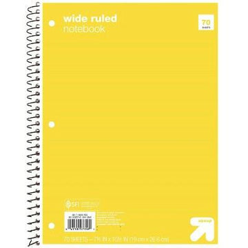 Up&up Spiral Notebook 1 Subject Wide Ruled 70 Pages 7.5x10.5 Yellow