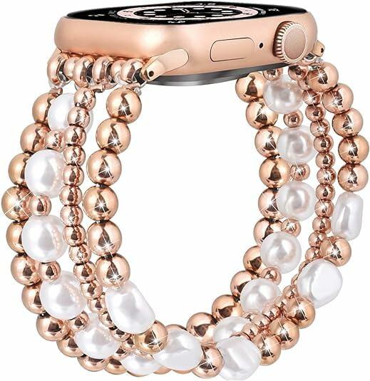 RDISOR Metal Beaded Bracelet for Apple Watch 42/44/45mm Steel Band