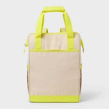 Sun Squad Backpack Cooler 24 Cans 20.4qt Beige Yellow PEVA Liner Adjustable