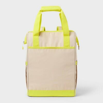 Sun Squad Backpack Cooler 24 Cans 20.4qt Beige Yellow PEVA Liner Adjustable