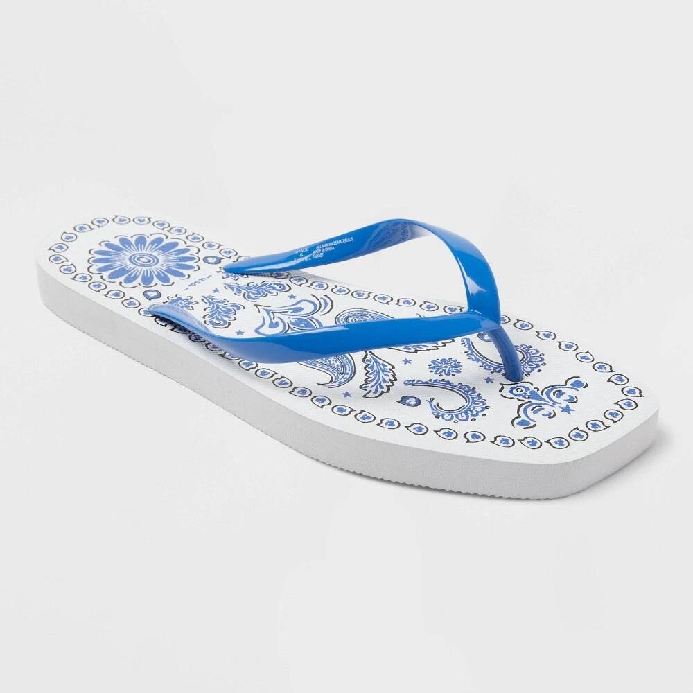 Shade & Shore Palmer Gingham Square Toe Flip Flops Cherry Red Size 11