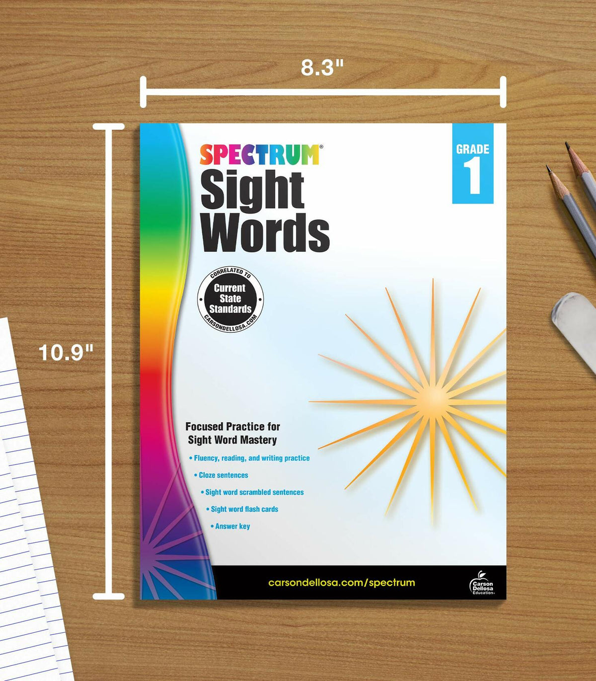 Spectrum Grade 1 Sight Words Workbook with Flash Cards and Sentences