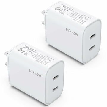 iGENJUN 2Pack 40W USB-C Dual Port Charger Adapter Fast Charging White