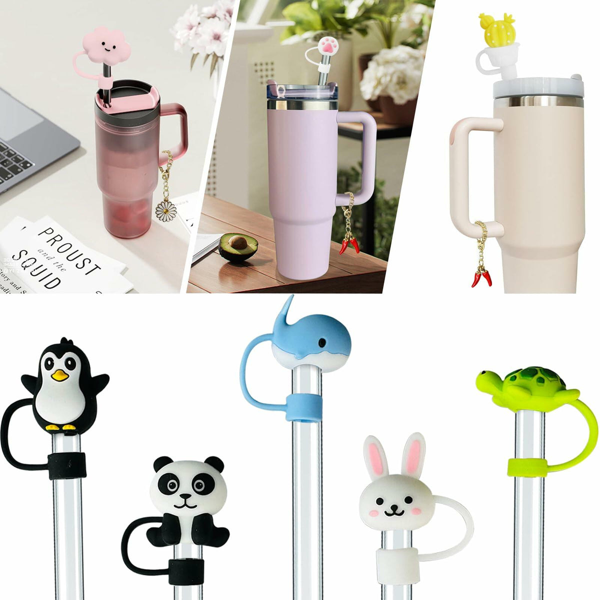 Stanley 4PCS Straw Cover Caps & 2PCS Charm Chains for 30oz/40oz Tumblers