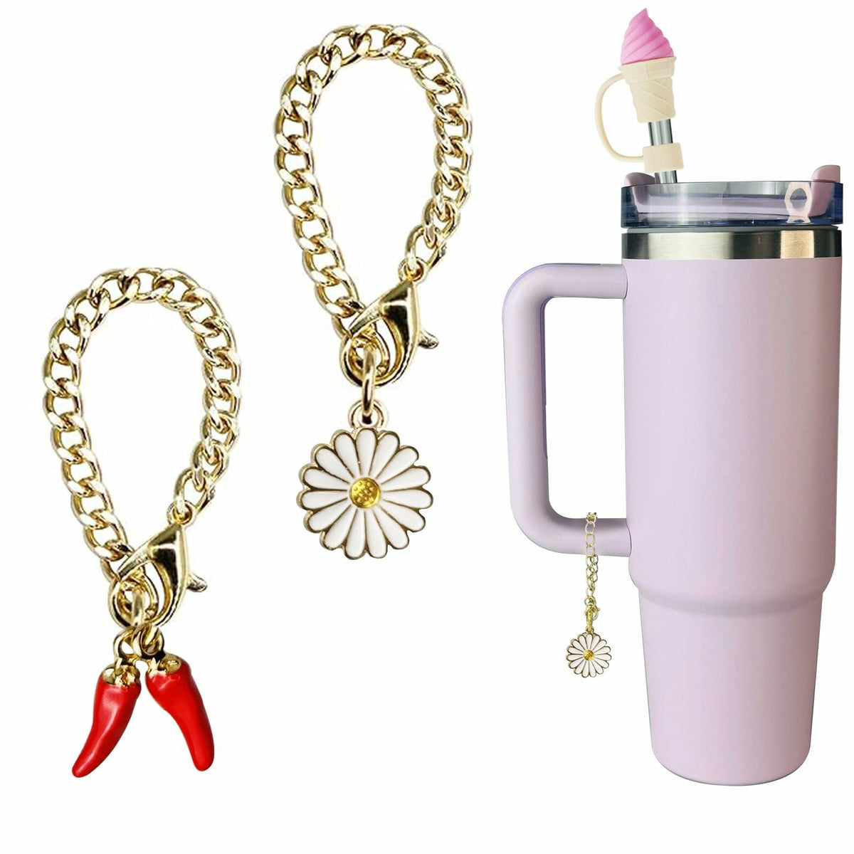 Stanley 4PCS Straw Cover Caps & 2PCS Charm Chains for 30oz/40oz Tumblers