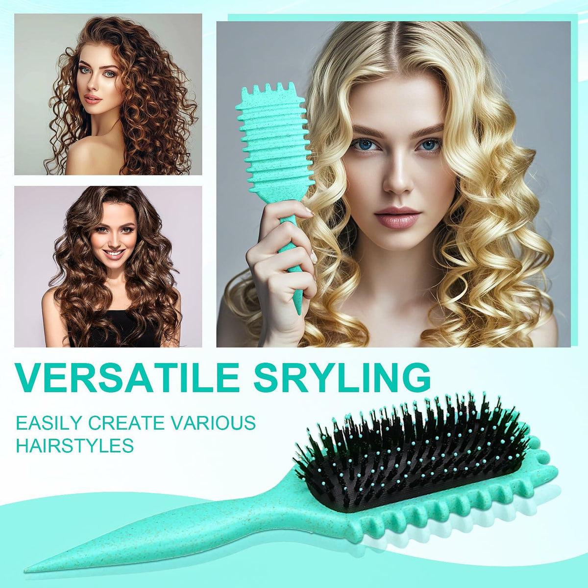 [Like New] Candy Brush Curly Hair Defining Boar Bristle Brush Green