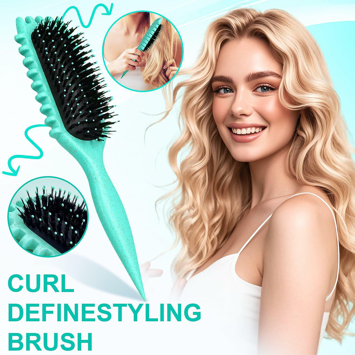 [Like New] Candy Brush Curly Hair Defining Boar Bristle Brush Green