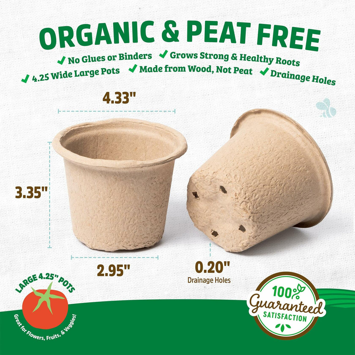 [Like New] Back to the Roots Organic Plantable Seed Starting Pots 4.25" Wide Brown 8 Ct