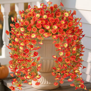 Hrobek Artificial Fall Hanging Flowers 2pcs Orange Sunset Silk Vine Decor