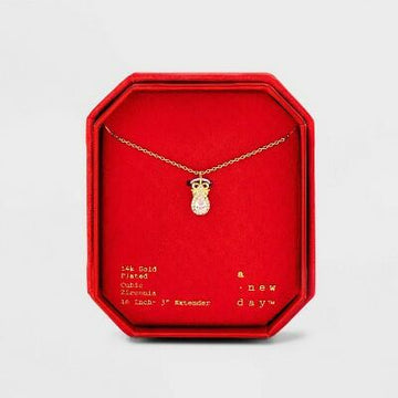 A New Day™ 14K Gold Plated Cubic Zirconia Halo Pear Bow Pendant Necklace