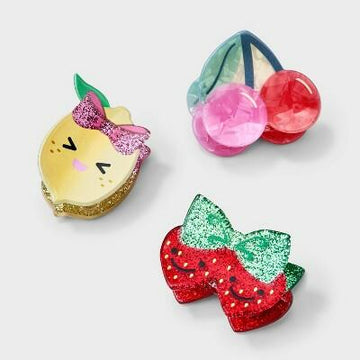 Cat & Jack Girls 3pk Fruit Themed Claw Clips Multicolor Hair Styling