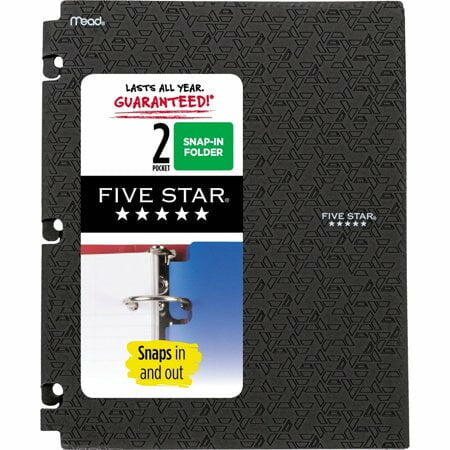 Five Star 2 Pocket Plastic Folder Portfolio Black Polypropylene