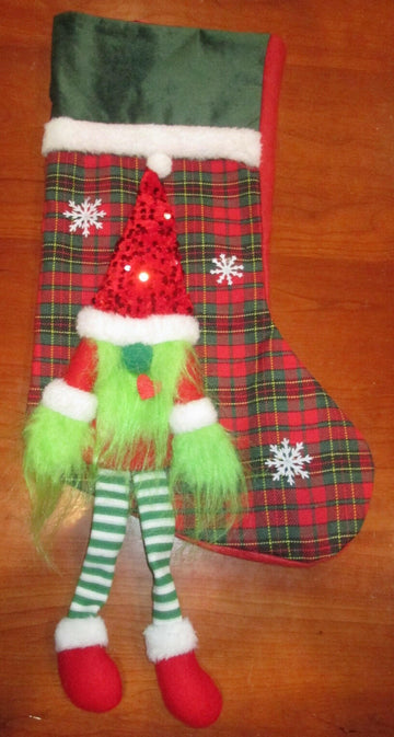Unbranded Christmas Stocking Grinch Gnome Red Green Plaid 17 Inch