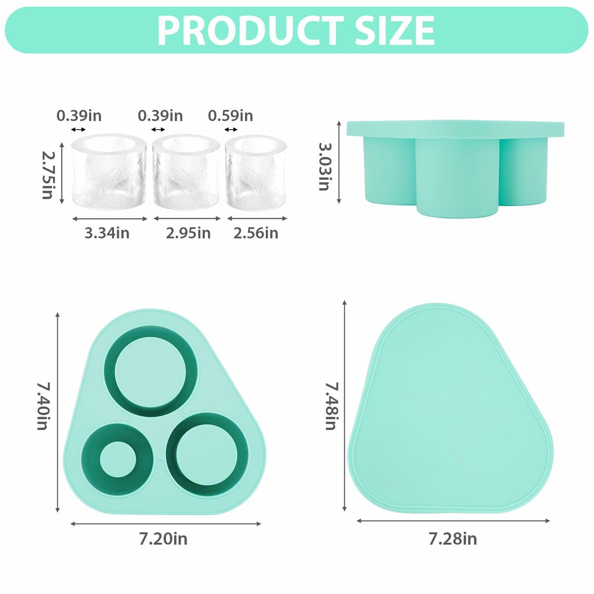 Azooken Silicone Ice Cube Tray with Lid & Bin for 30-40oz Tumbler Blue 3 Pcs