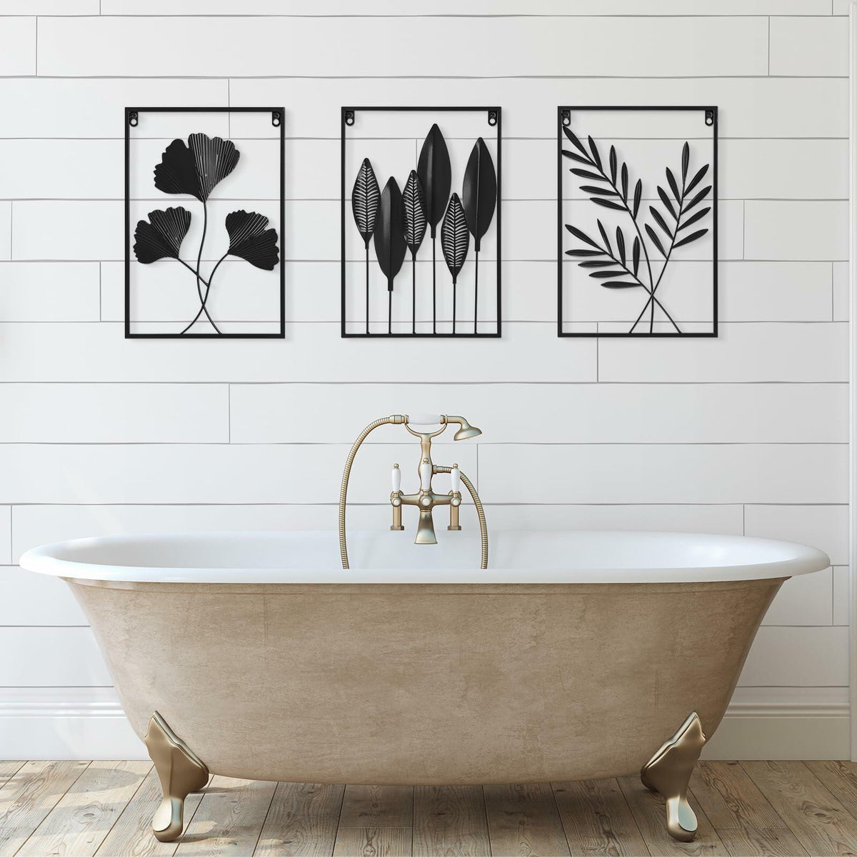 [Like New] KHJCXS Black Metal Leaf Wall Art Decor Modern Minimalist 3pcs