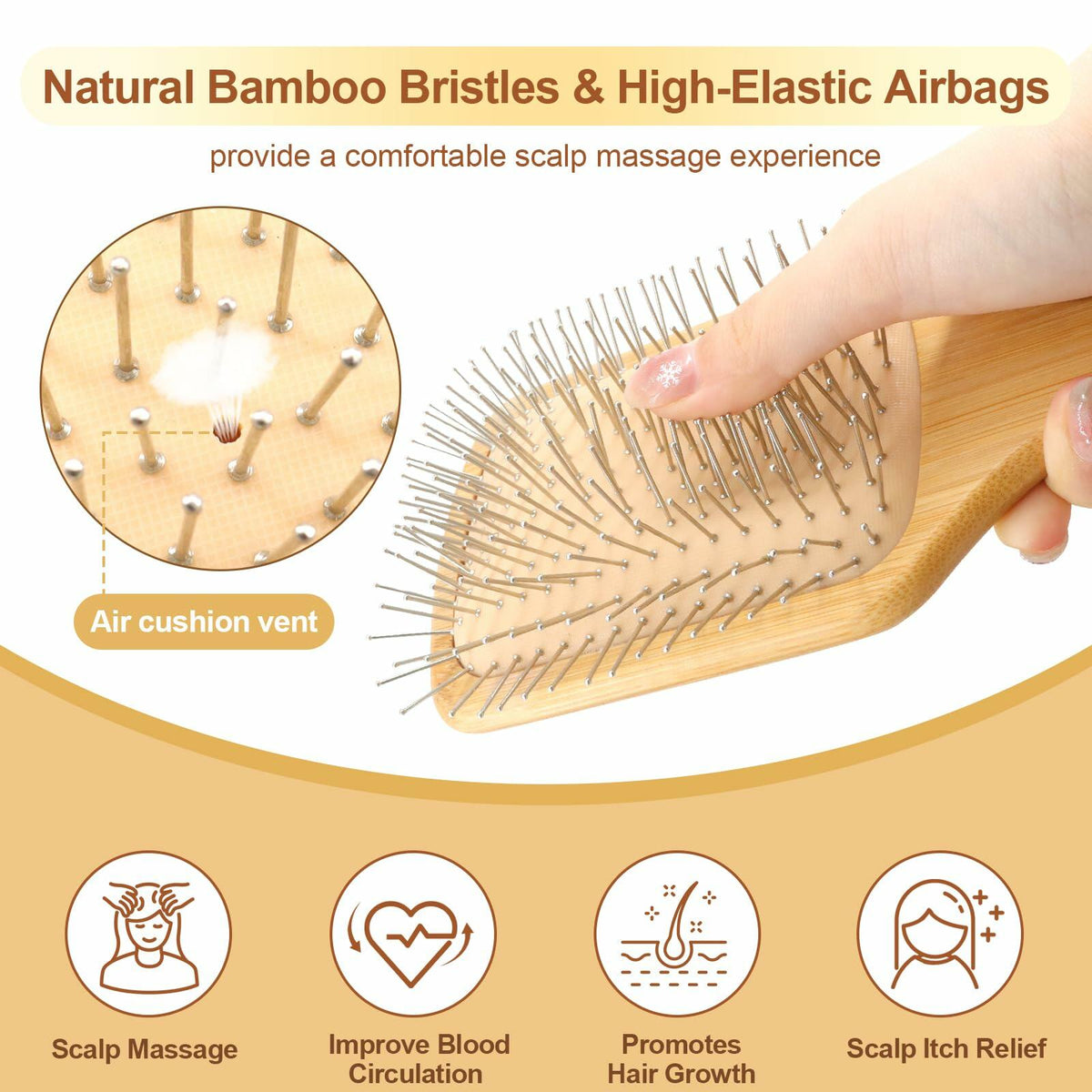 Arshray Bamboo Paddle Hair Brush Stainless Steel Teeth All Hair Types