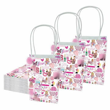 Kakbpe 10 Pcs Kraft Cartoon Party Gift Bags with Handle Pop Music Star Color