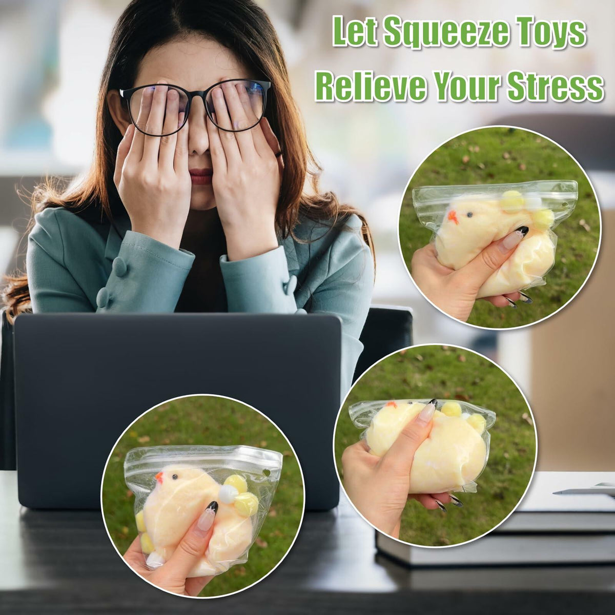Gberlczz Handmade Chicken Squishy Stress Reliever Fuzzy Yellow Toy 3.52oz