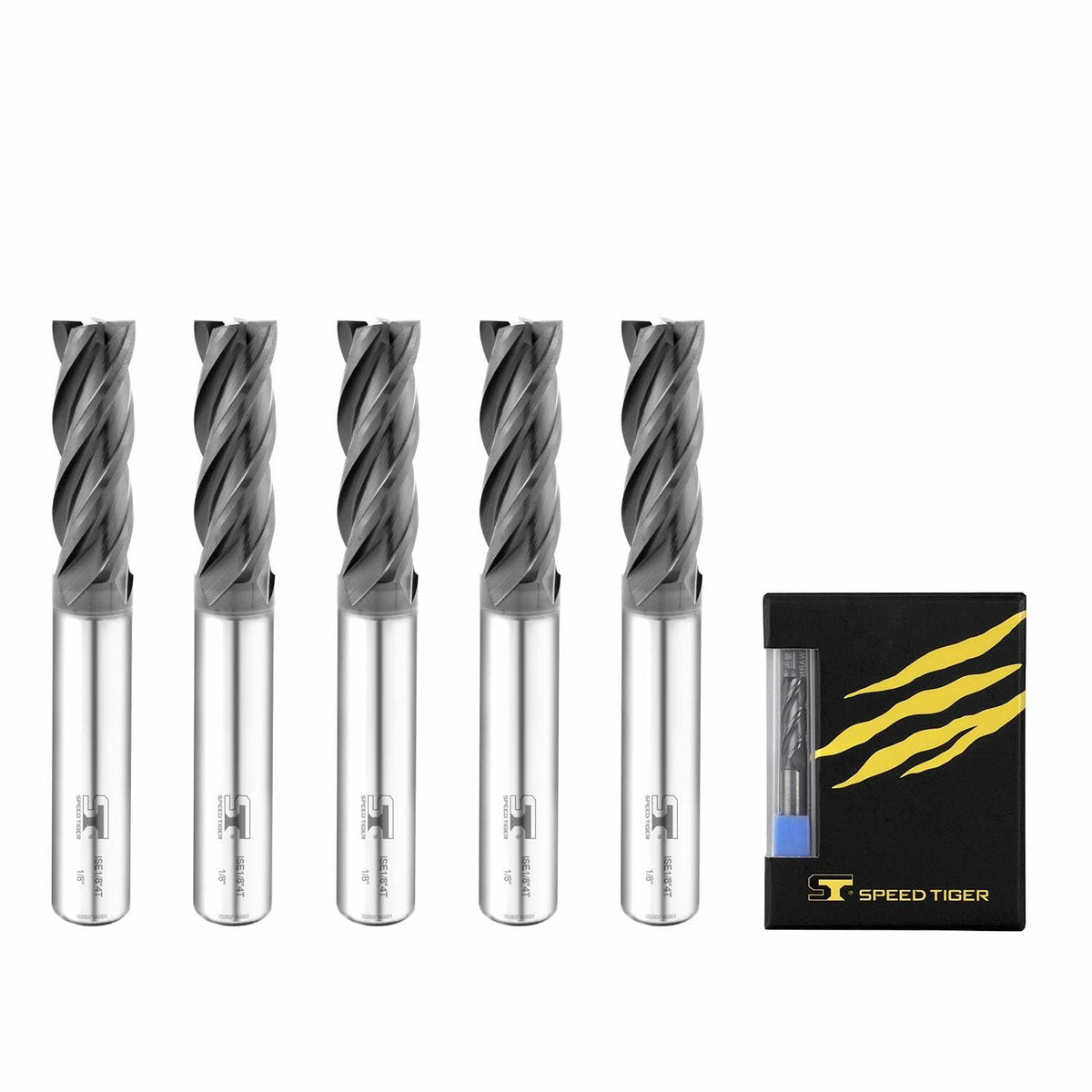 SPEED TIGER ISE Carbide End Mill 1/8" 4 Flute Square Nose AlTiBN Coated 5-Pack