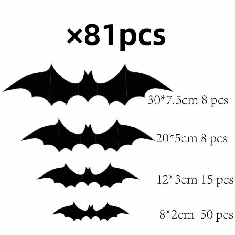 Finduat 81 Pcs Halloween Bat Wall Decor Black PVC 3D Stickers