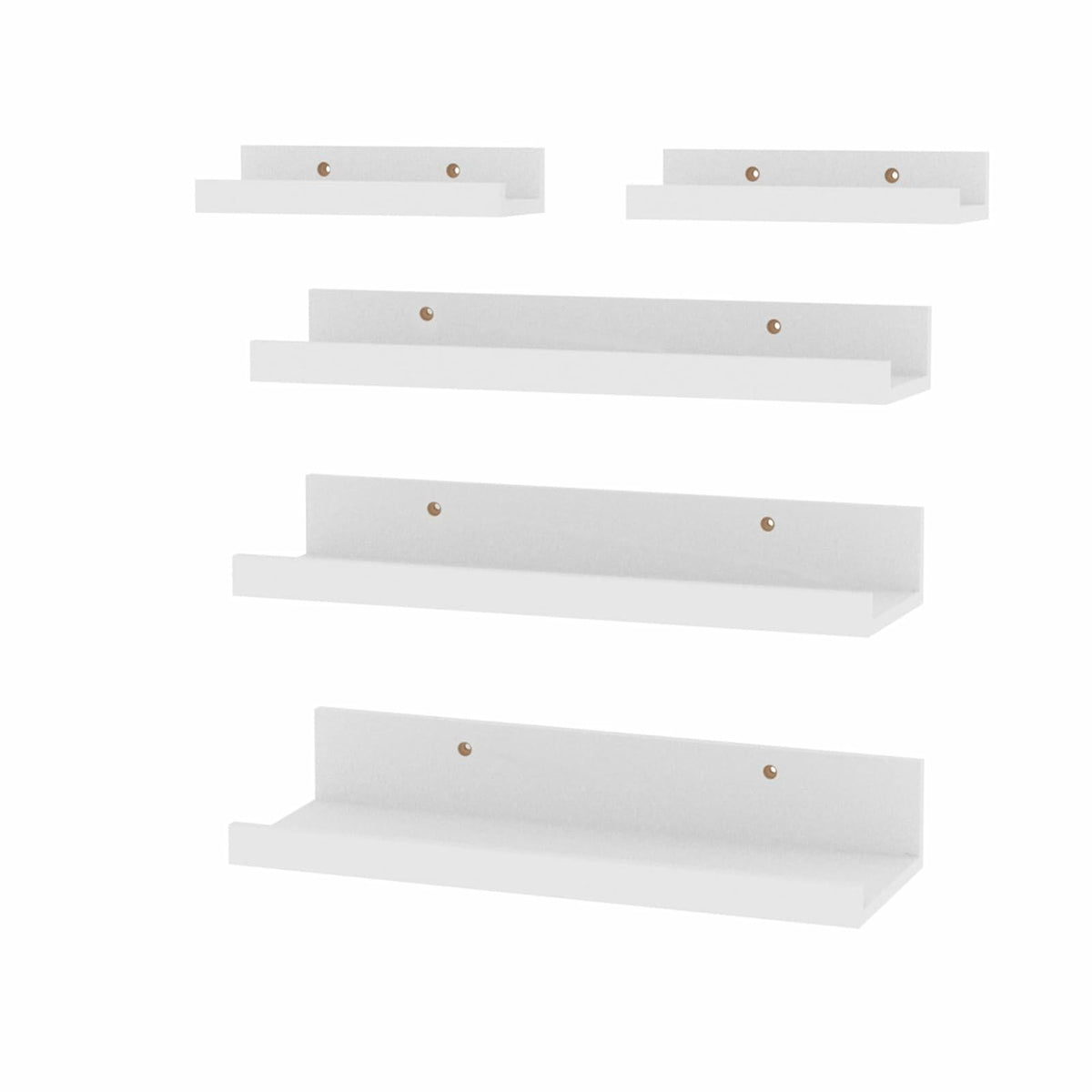 Lyeasw 16in White Floating Wall Shelves Set of 5 with Lip for Kitchen Bath