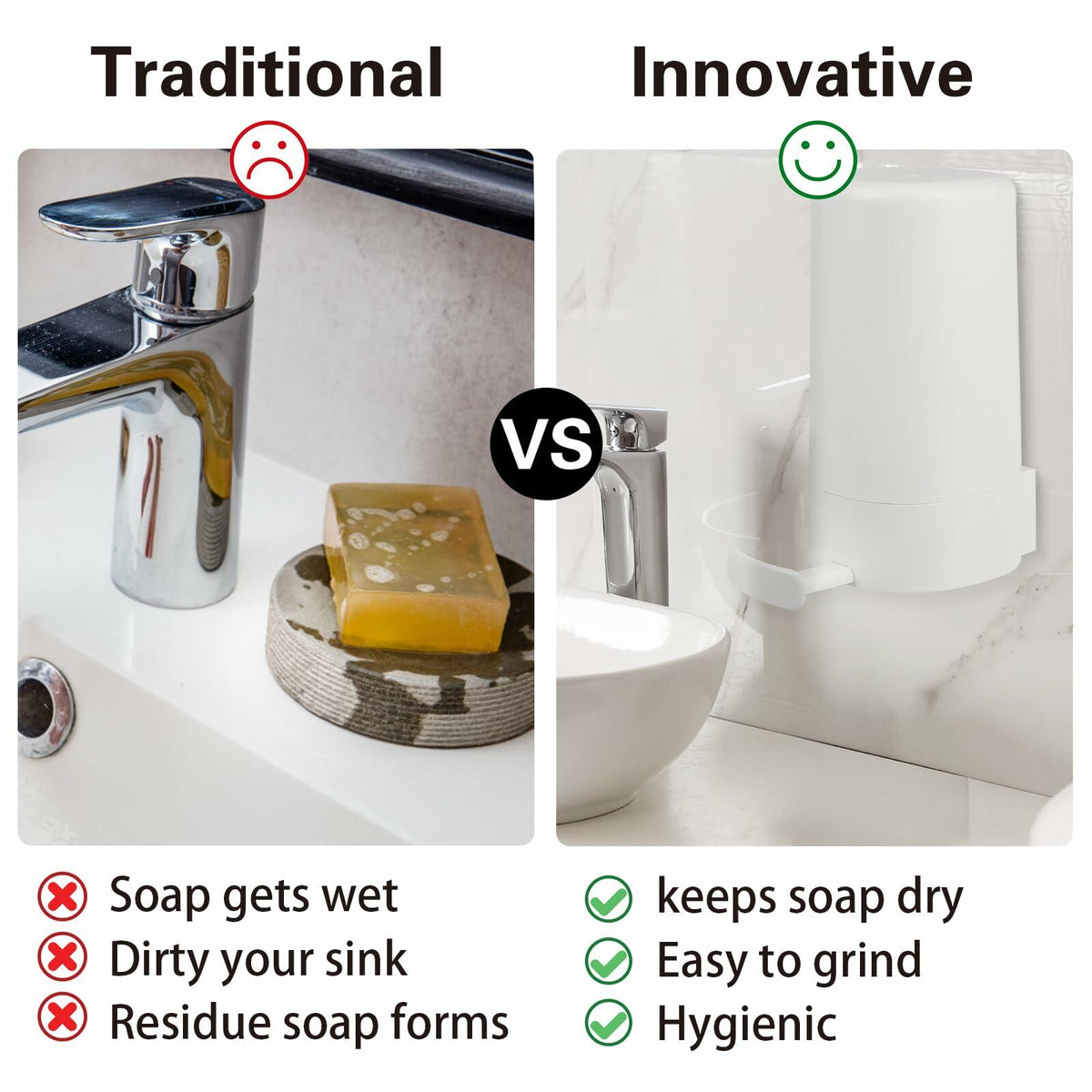 WSLFOKIDA Soap Dispenser with Built-in Blade Wall-Mountable Adjustable White