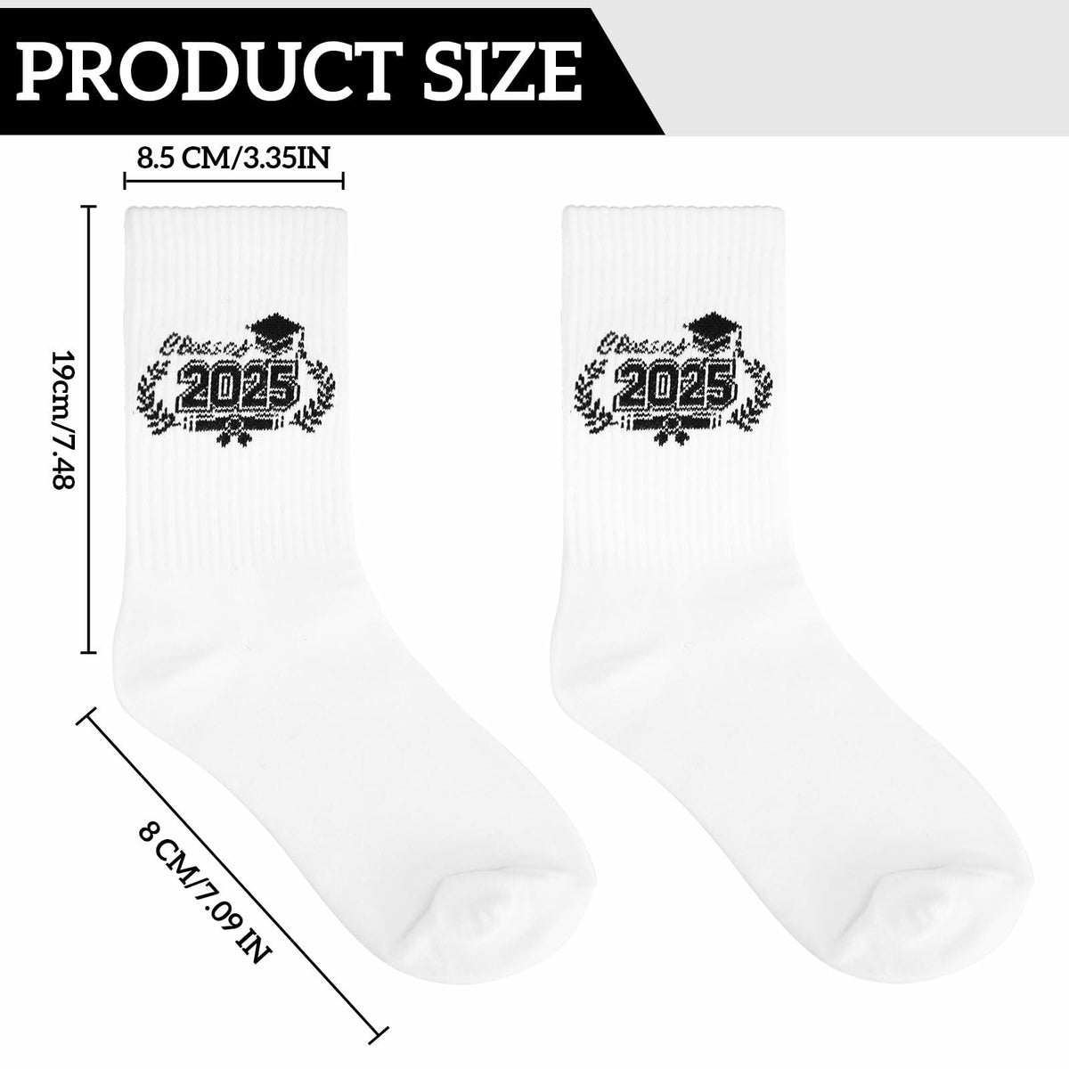 Cyntan Graduation Socks Unisex Classic Cotton White One Size