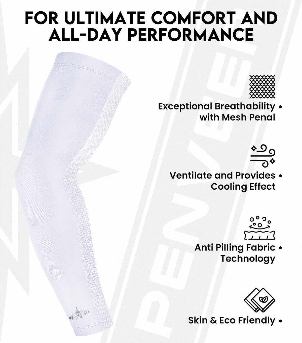 Penveer Compression Arm Sleeves Breathable Mesh Cooling AL White Size L