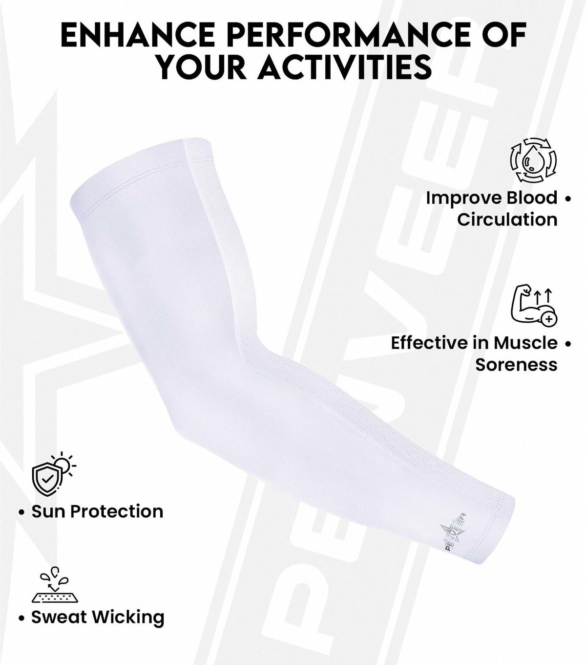 Penveer Compression Arm Sleeves Breathable Mesh Cooling AL White Size L