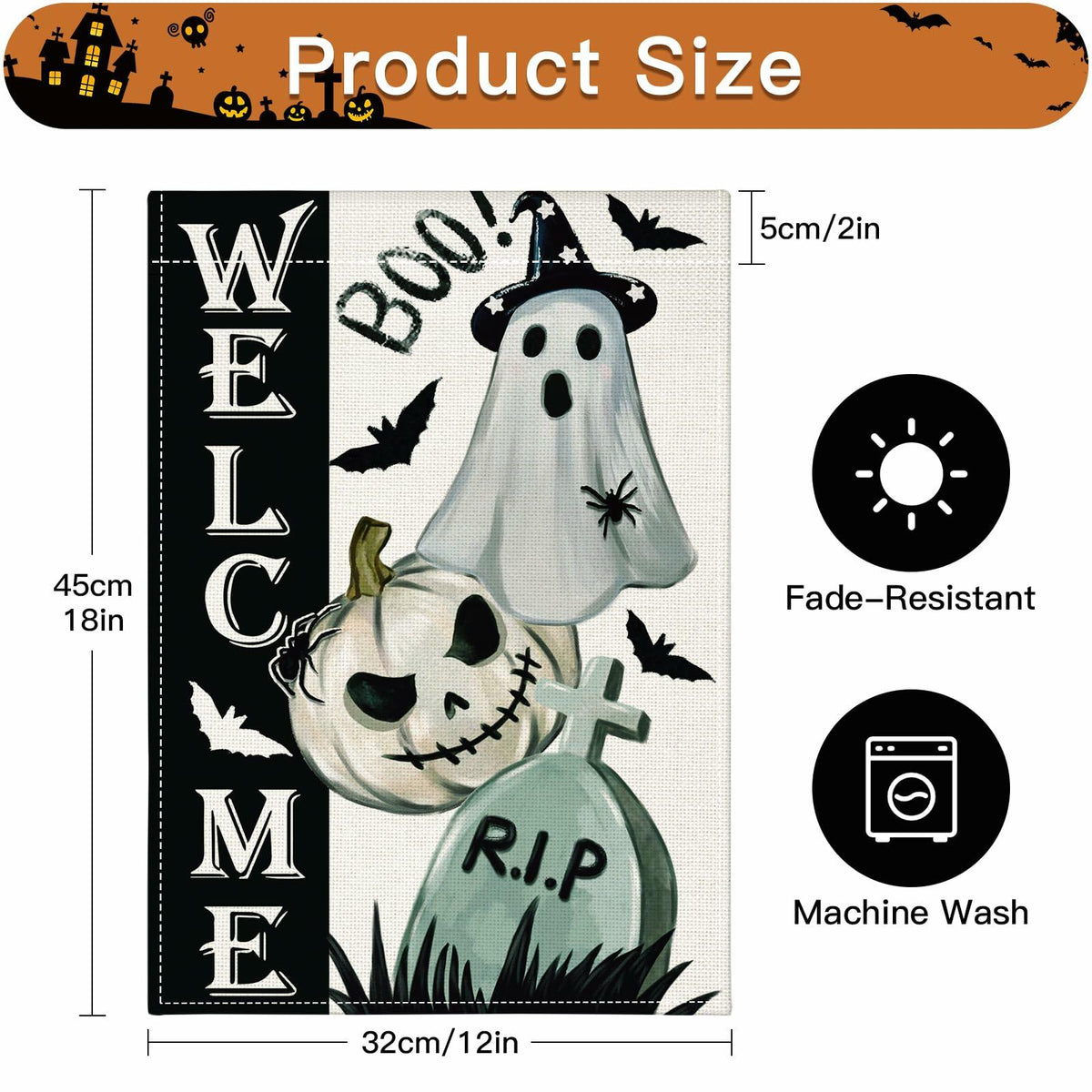 Artscope Halloween Ghost Garden Flag 12x18 Inch Double Sided Polyester