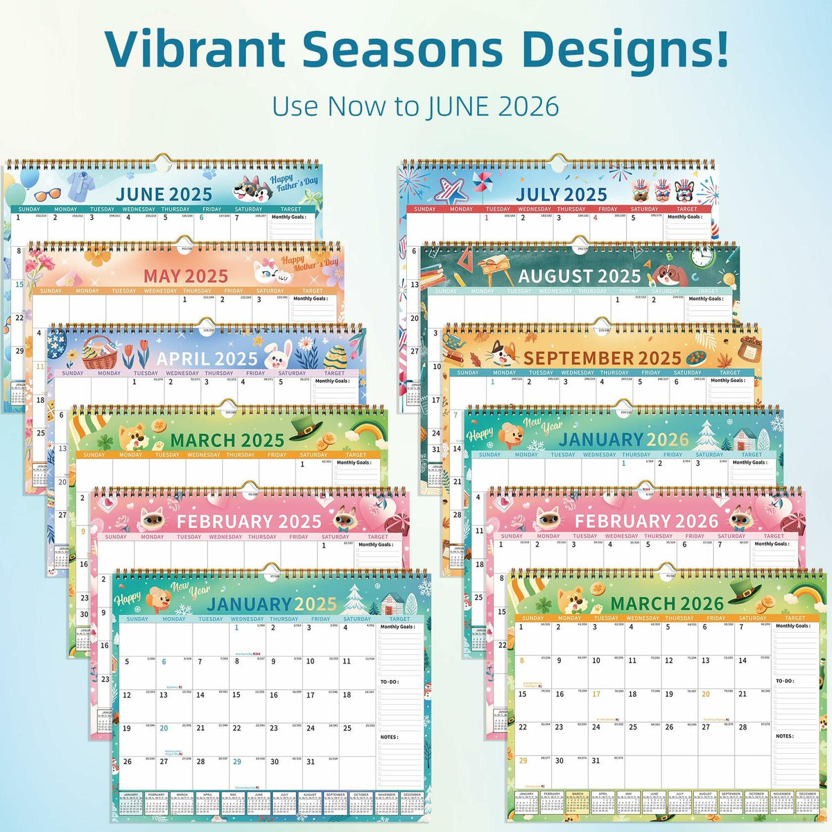 EYROZILL 2025 Wall Calendar Planner Hanging Spiral Bound Magnetic Pet 15x12