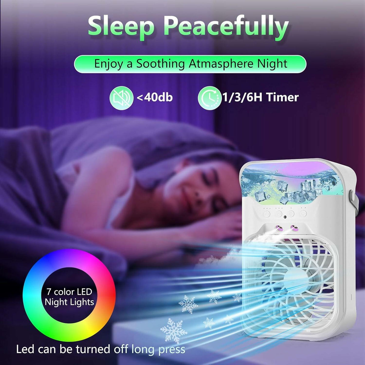 iFTY Portable AC Unit w/Remote 1.5L Tank 3 Speeds 7 Night Light White